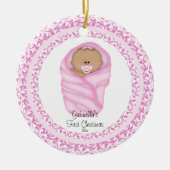 Erste Verzierung des rosa Baby-Babys Weihnachts Keramik Ornament (Vorne)