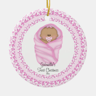 Erste Verzierung des rosa Baby-Babys Weihnachts Keramik Ornament