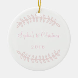Erste Verzierung des rosa Grenzbabys Weihnachts Keramikornament