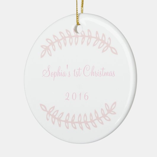 Erste Verzierung des rosa Grenzbabys Weihnachts Keramikornament (Links)