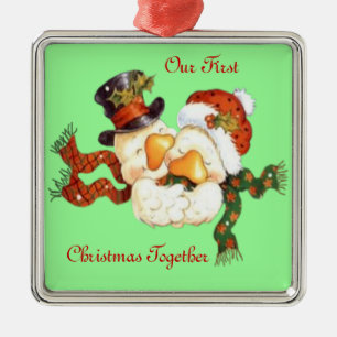 Erste Verzierung des Schnee-Enten-Paares Silbernes Ornament