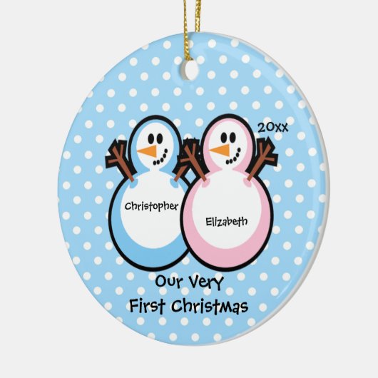 Erste Verzierung des Schneemann-Zwillings-Babys Keramikornament (Links)