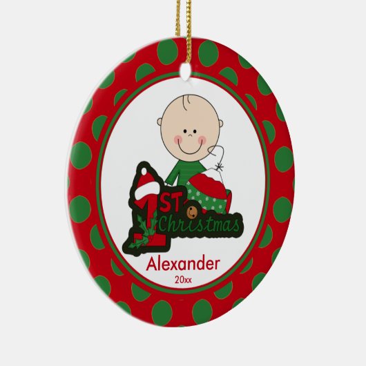 Erste Verzierung des Strichmännchen-Jungen-Babys Keramik Ornament (Rechts)