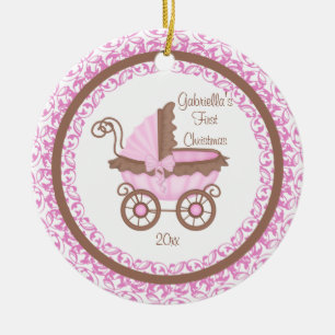 Erste Verzierung des Wagen-Mädchen-Babys Keramik Ornament