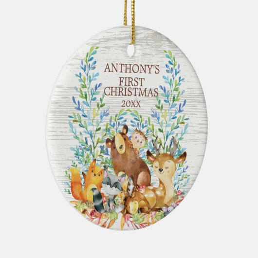 Erste Verzierung des Waldtier-Babys Weihnachts Keramikornament (Rechts)