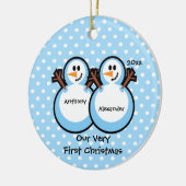 Erste Verzierung Schneemann-des Doppeljungen-Babys Keramik Ornament (Links)