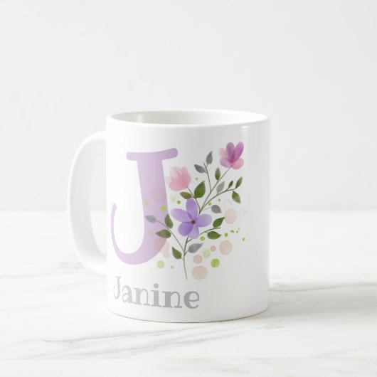 Erste Vorname Name Janine mit Blume Kaffeetasse (Vorderseite Links)