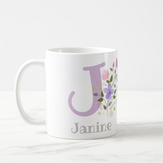 Erste Vorname Name Janine mit Blume Kaffeetasse (Links)