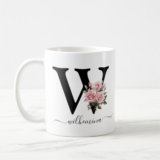 Erste W-Monogramm-Blume Rosa Rosen Tasse (Links)