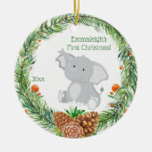 Erste Weihnacht "Baby Elephant Keramik Ornament (Vorne)
