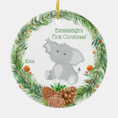 Erste Weihnacht "Baby Elephant Keramik Ornament (Hinten)