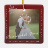 Erste Weihnachten 2 Fotos Mr. and Mrs. Keramikornament (Vorderseite)