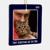 Erste Weihnachten als Chat Vater 2 Cat Foto Navy B Keramikornament (Rechts)