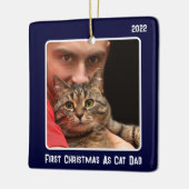 Erste Weihnachten als Chat Vater 2 Cat Foto Navy B Keramikornament (Links)