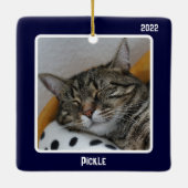 Erste Weihnachten als Chat Vater 2 Cat Foto Navy B Keramikornament (Rückseite)