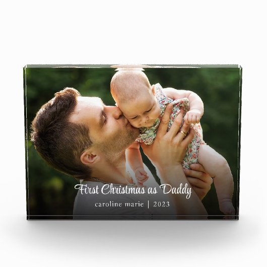 Erste Weihnachten als Daddy New Baby Elegant Scrip Fotoblock (Vorderseite)