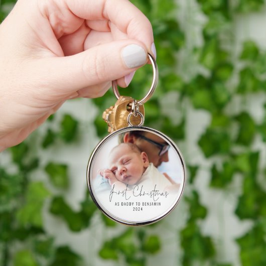 Erste Weihnachten als Dadname Foto Overlay Schlüsselanhänger (Hand)