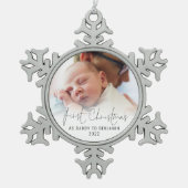 Erste Weihnachten als Dadname Foto Overlay Schneeflocken Zinn-Ornament (Vorderseite)