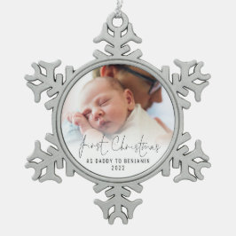 Erste Weihnachten als Dadname Foto Overlay Schneeflocken Zinn-Ornament