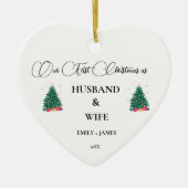 Erste Weihnachten als Ehemann und Ehefrau Keramik Ornament (Vorne)