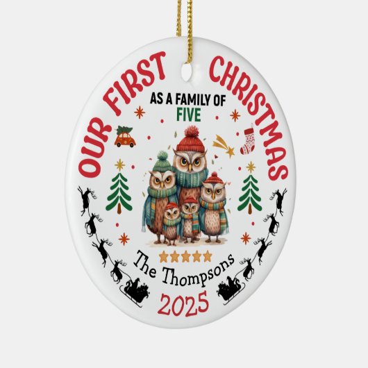 Erste Weihnachten als eine Familie von fünf Person Keramik Ornament (Rechts)