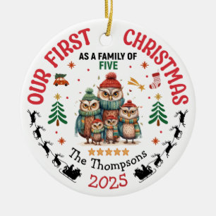 Erste Weihnachten als eine Familie von fünf Person Keramik Ornament