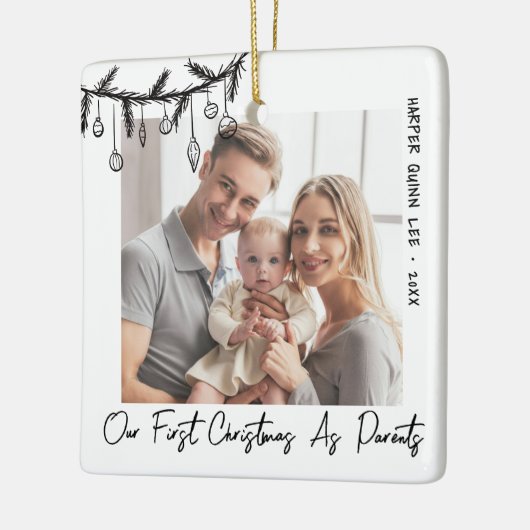 Erste Weihnachten als Eltern Baby-Foto Keramikornament (Links)