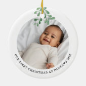 Erste Weihnachten als Eltern Foto Mistletoe Keramik Ornament (Hinten)