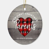 Erste Weihnachten als Eltern rustikal Personalisie Keramik Ornament (Links)