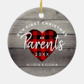 Erste Weihnachten als Eltern rustikal Personalisie Keramik Ornament (Hinten)