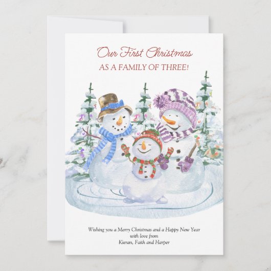 Erste Weihnachten als Familie von 3 Merry Snowmen Ankündigung (Vorderseite)