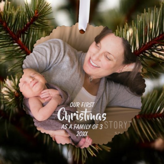 Erste Weihnachten als Familie von 3 Ornament Karte