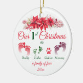 Erste Weihnachten als Familie von 4 Poinsettia Keramik Ornament (Links)
