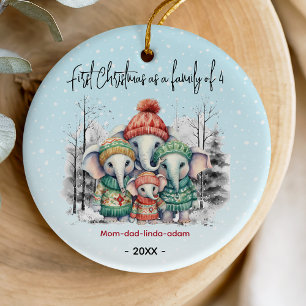 Erste Weihnachten als Familie von 4 weißen Elefant Keramik Ornament