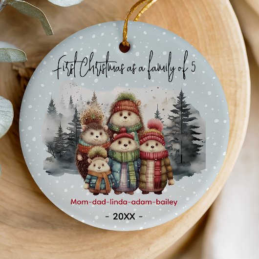 Erste Weihnachten als Familie von 5 niedlichen Tie Keramik Ornament