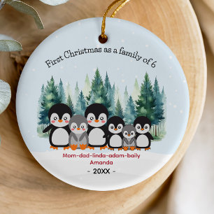 Erste Weihnachten als Familie von 6 Pinguinen Keramik Ornament