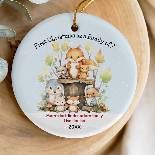 Erste Weihnachten als Familie von 7 niedlichen Fuc Keramik Ornament