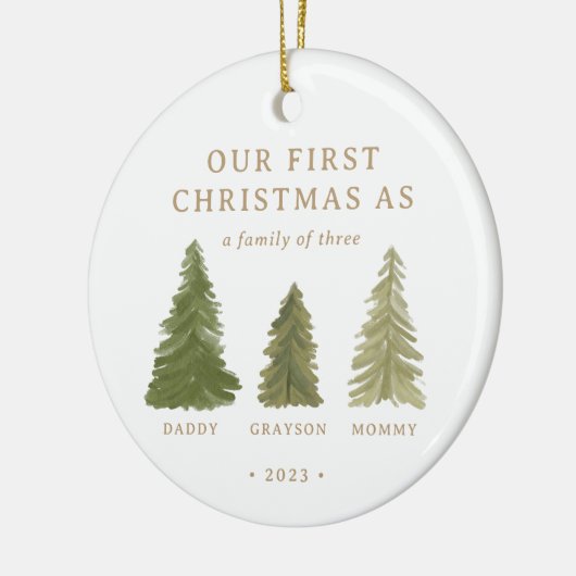 Erste Weihnachten als Familie von drei Babystatten Keramik Ornament (Links)