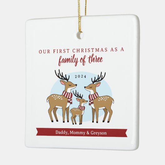 Erste Weihnachten als Familie von drei Fotos Keramikornament (Links)