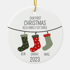 Erste Weihnachten als Familie von drei Keramik Ornament