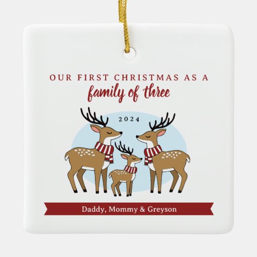 Erste Weihnachten als Familie von drei Keramikornament (Vorderseite)