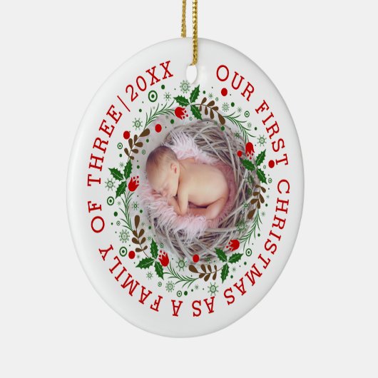 Erste Weihnachten als Familie von drei Kranken Fot Keramik Ornament (Rechts)