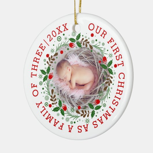 Erste Weihnachten als Familie von drei Kranken Fot Keramik Ornament (Links)