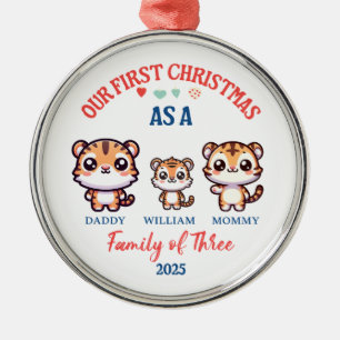 Erste Weihnachten als Familie von drei Niedlichen  Ornament Aus Metall