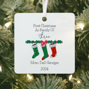 Erste Weihnachten als Familie von drei Ornament Aus Metall
