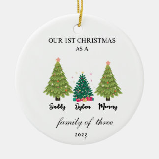 Erste Weihnachten als Familie von drei Ornamenten Keramik Ornament