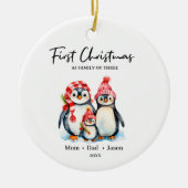 Erste Weihnachten als Familie von drei Pinguinen Keramik Ornament (Vorne)