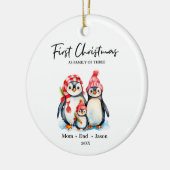 Erste Weihnachten als Familie von drei Pinguinen Keramik Ornament (Links)