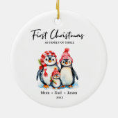 Erste Weihnachten als Familie von drei Pinguinen Keramik Ornament (Hinten)