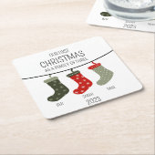 Erste Weihnachten als Familie von drei Rechteckiger Pappuntersetzer (angewinkelt)